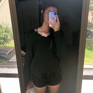 Green fringe sweater